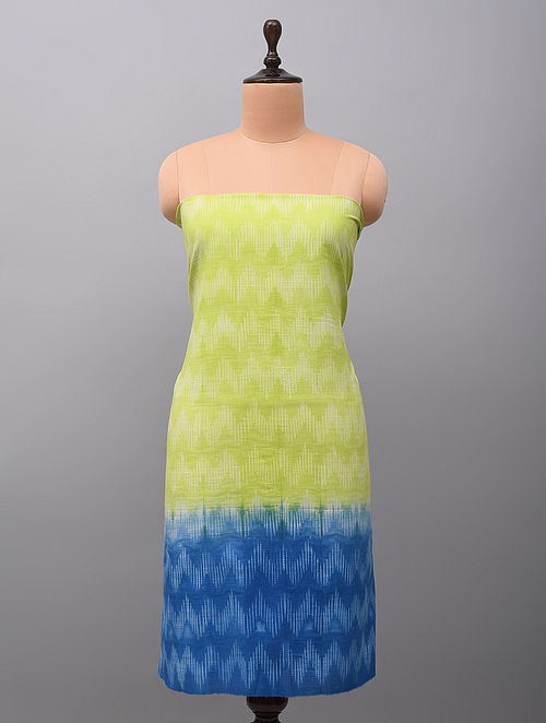 Green-Blue Nui Shibori Cotton Slub Kurta Fabric 