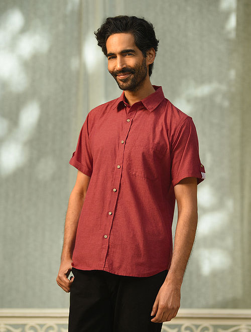 Maroon Mangalgiri Half Sleeve Cotton Shirt