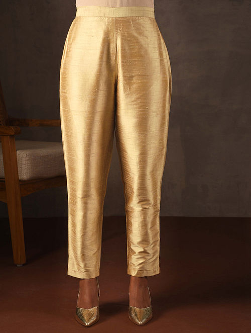 Plain Raw Silk Straight Pant in Grey  THU1766