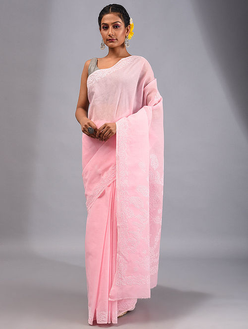Pink Chikankari Cotton Saree