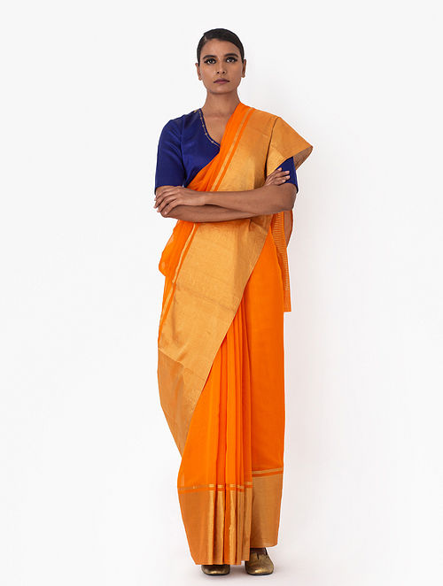 Orange Handwoven Chanderi Silk Saree