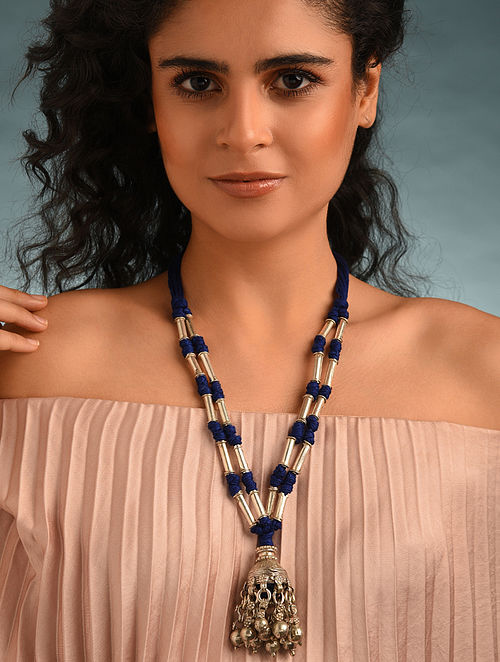 Blue Silver Tone Tribal Necklace