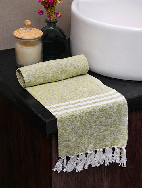 Green Cotton Gamcha Bath Towel (L-59in, W-31in)