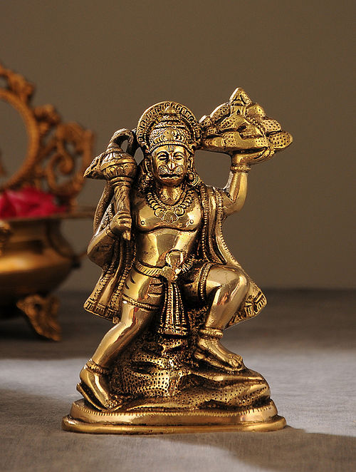 Brass Handcrafted Flying Hanuman (L - 2in, W - 4in, H - 6.6in)