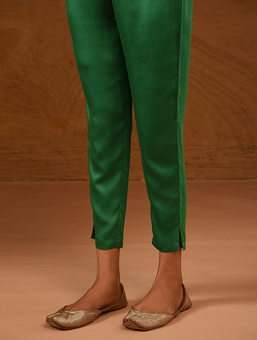 Womens Cotton Formal Trousers  Green  BONJOUR