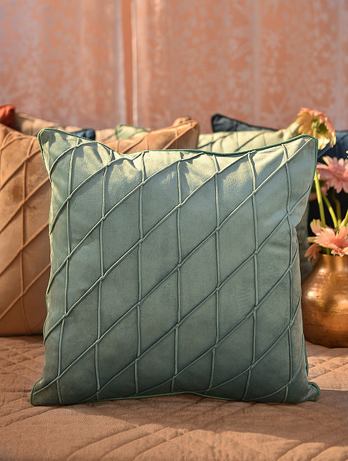 Green Velvet Cushion Cover (L- 16in, W- 16in)
