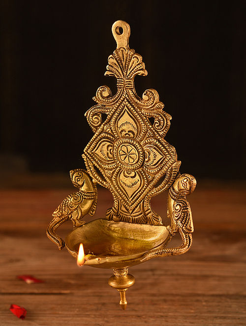 Brass Handcrafted Peacock Oil Hanging Lamp (L- 3in, W- 3.7in, H- 8in)