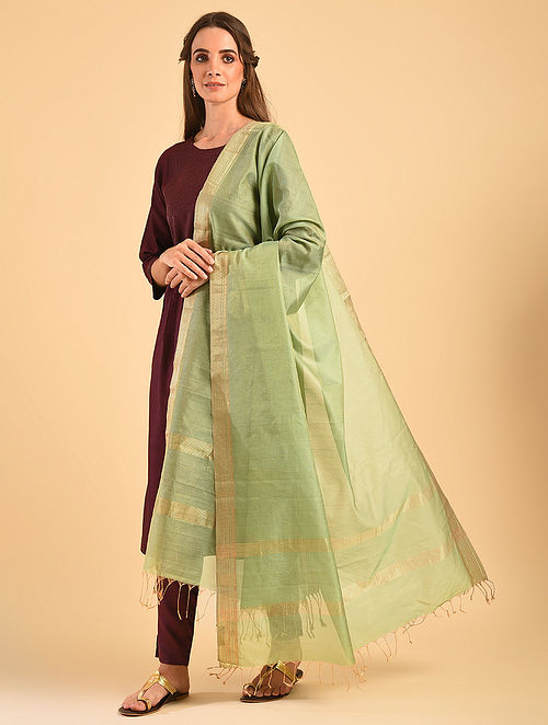 Green Handloom Silk Cotton Dupatta