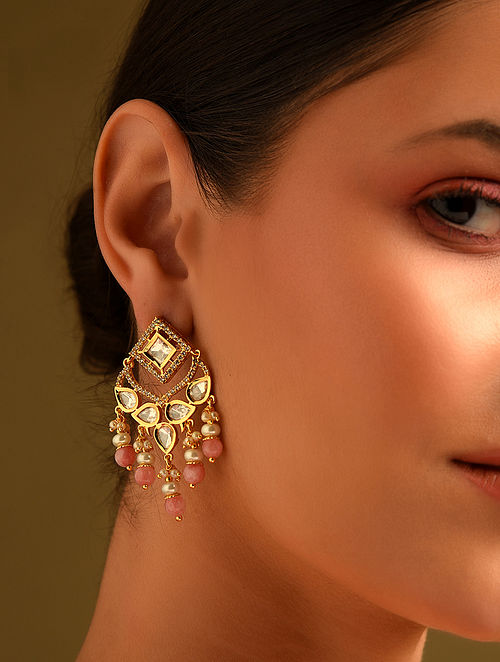 Pink Gold Tone Kundan Earrings