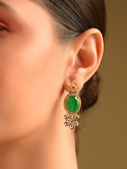 Gold tone bottle green stone studearrings dj38231  dreamjwell