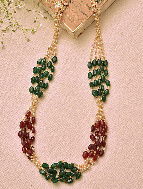 Maroon Green Gold Tone Necklace