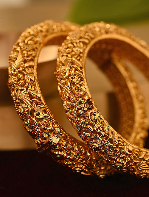 Buy Gold Tone Temple Openable Bangle Pair Online at 