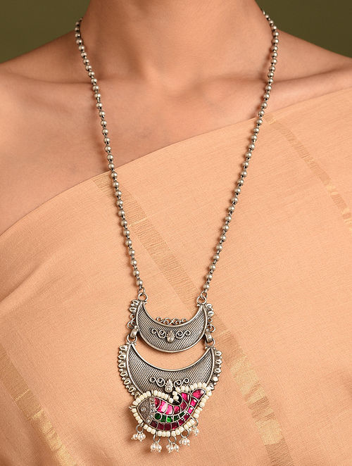 Pink Tribal Silver Necklace