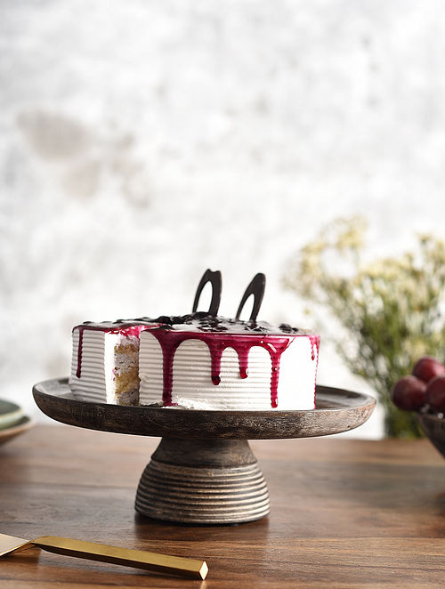 Handcarved And Enamelled Wooden Cake Stand (D- 10in, H- 3.5in)
