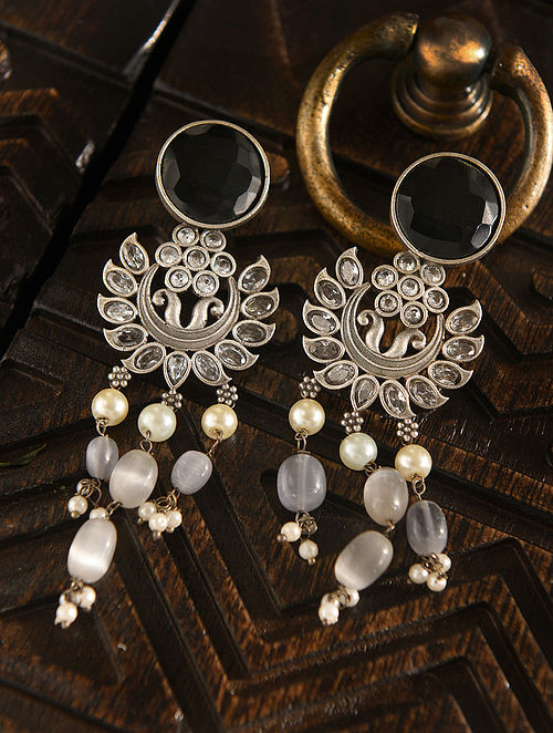 Flipkartcom  Buy Preet Art Jewellery Antique german silver oxidised black  meenakari  black beads long heavy earrings Beads Metal Glass Drops   Danglers Online at Best Prices in India