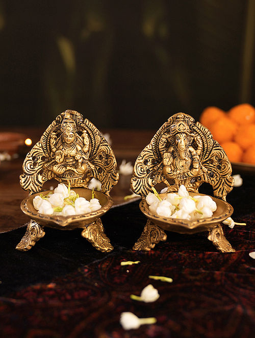 Brass Lakshmi And Ganesh Oil Diya (Set Of 2)