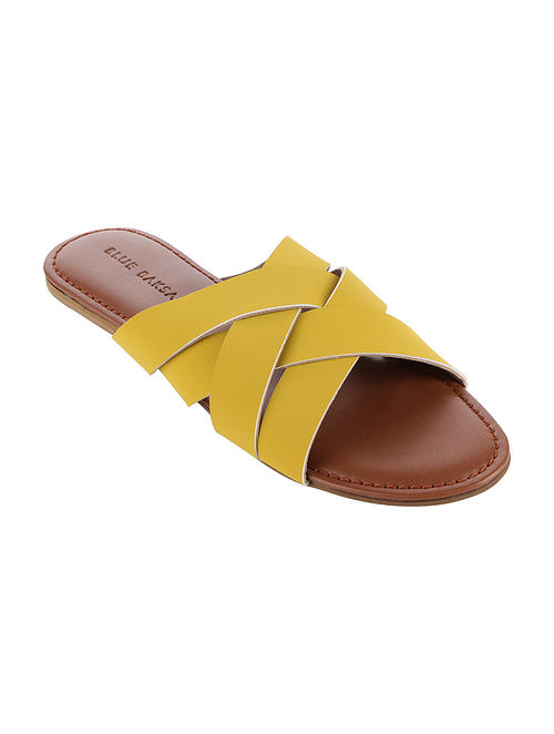 Yellow Handcrafted Faux Leather Flats