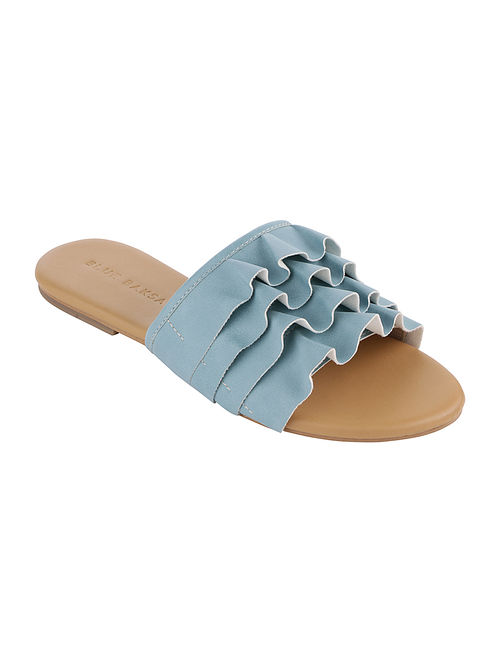 Blue Handcrafted Faux Leather Flats