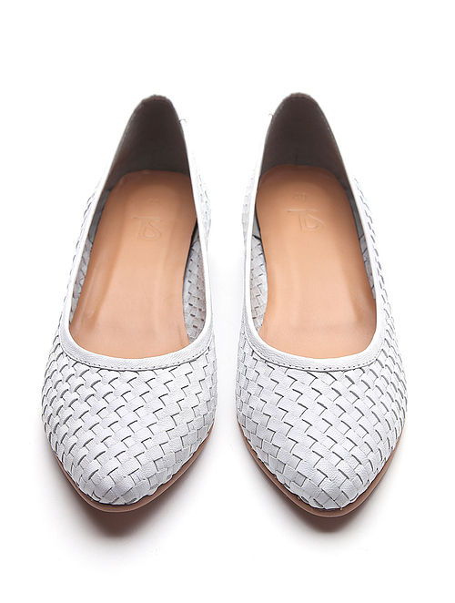 White Handwoven Genuine Leather Shoes