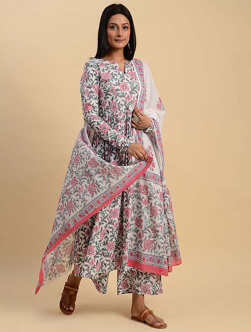 Buy Pink and White Block Printed Mul Dupatta Online at Jaypore.com