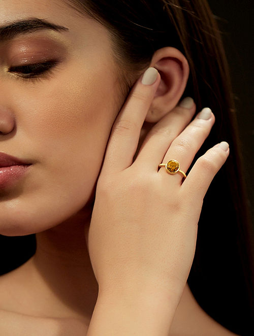 Yellow Opal Gold Plated Adjustable Ring