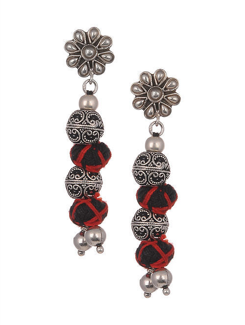 Black and red Vintage Silver Earrings
