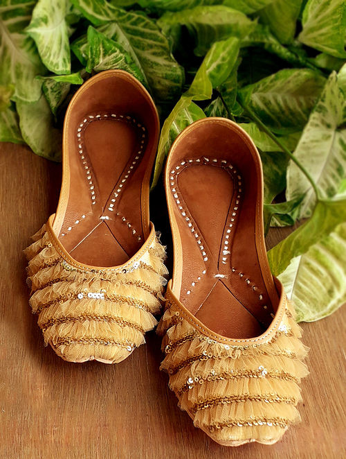 Gold Handcrafted Cotton Leather Juttis