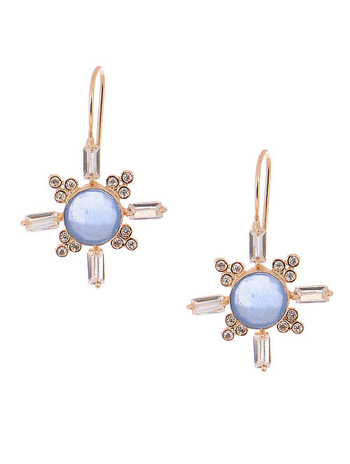 Blue Chalcedony Gold-plated Brass Earrings