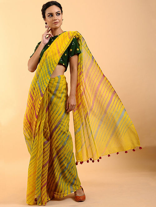 Buy Yellow Leheriya Kota Cotton Saree Online at Jaypore.com