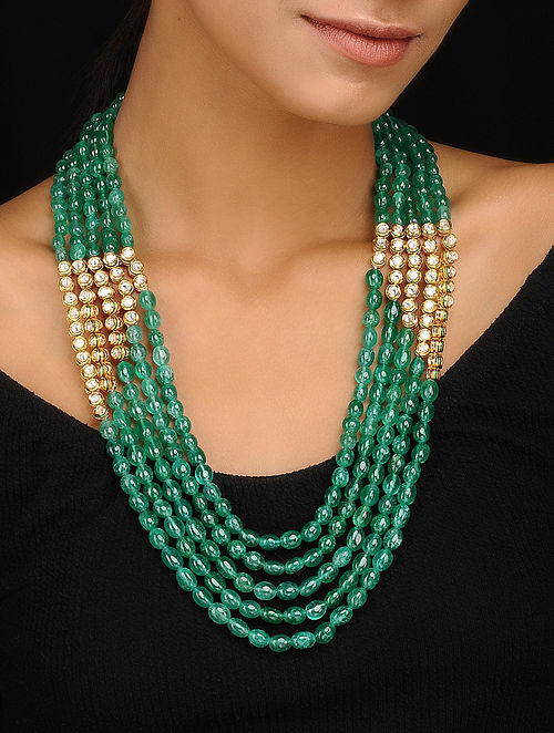 Buy Green Gold Tone Kundan Inspired Layered Necklace Online at Jaypore.com