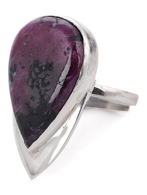 Ruby Zoisite Silver Adjustable Ring