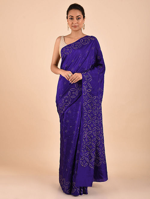 Buy Blue Bandhani Mulberry Silk Saree Online at Jaypore.com