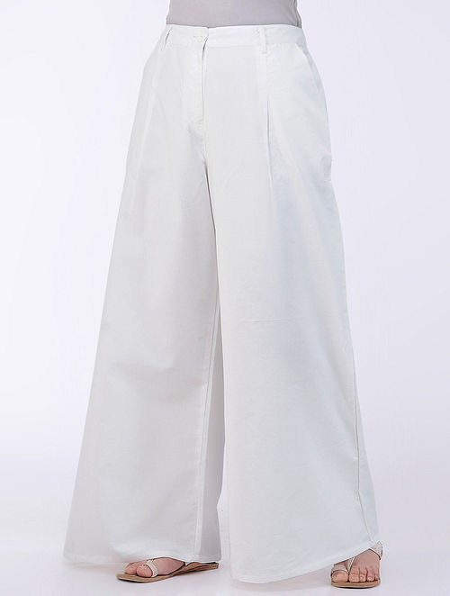 White Cotton Palazzos with Pockets