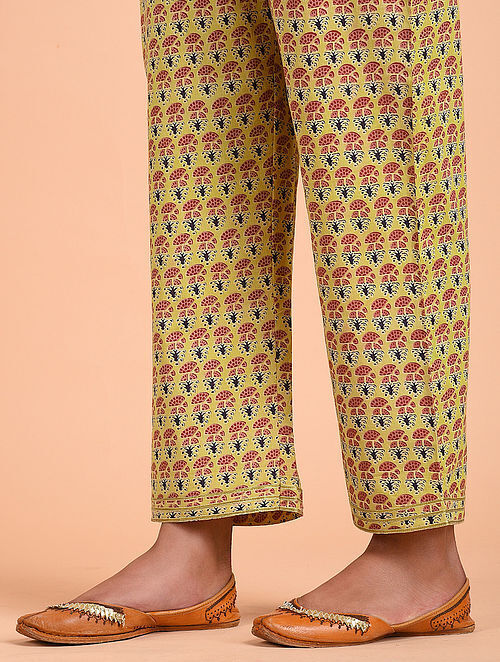 Buy Yellow Ajrakh Cotton Pants with Gota Details Online at Jaypore.com