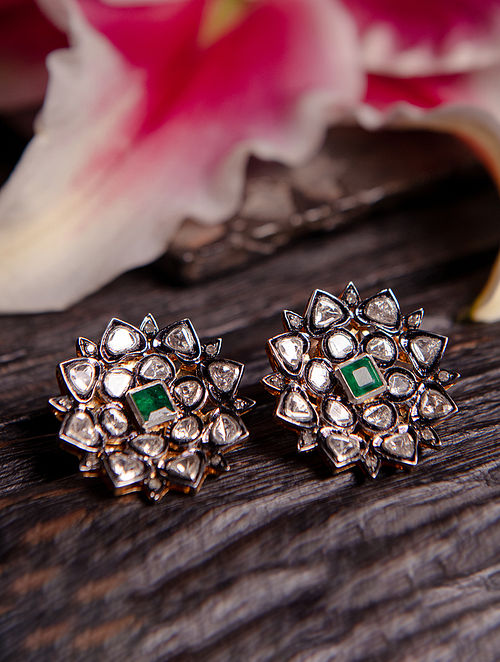 FIDA Earrings  Buy FIDA MultiColor Ethnic South Indian Traditional Gold  Peacock Stone Stud Earrings Online  Nykaa Fashion