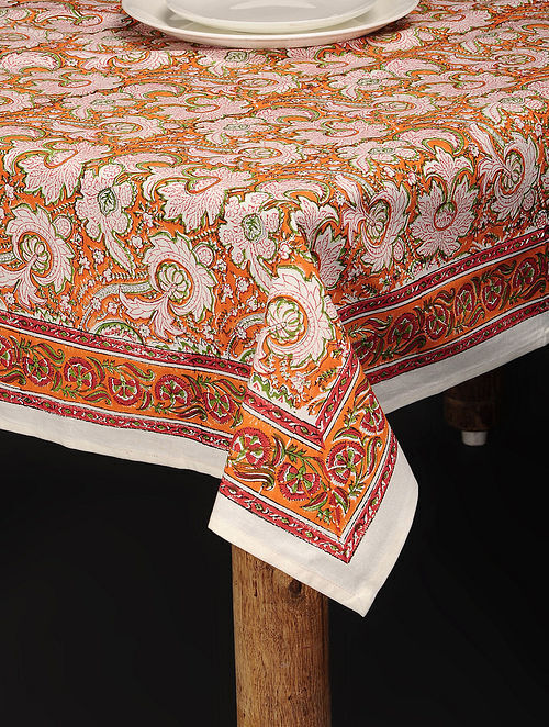 Multicolored Hand Block-printed Cotton Table Cover (84in x 60in)