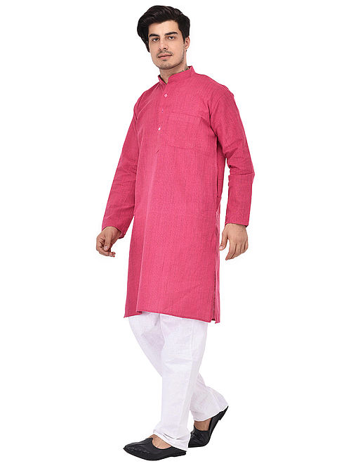 Pink Full Sleeve Cotton Khadi Kurta