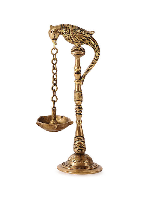 Brass Lamp with Parrot Design (L:3in, W:2.5in, H:7.5in)