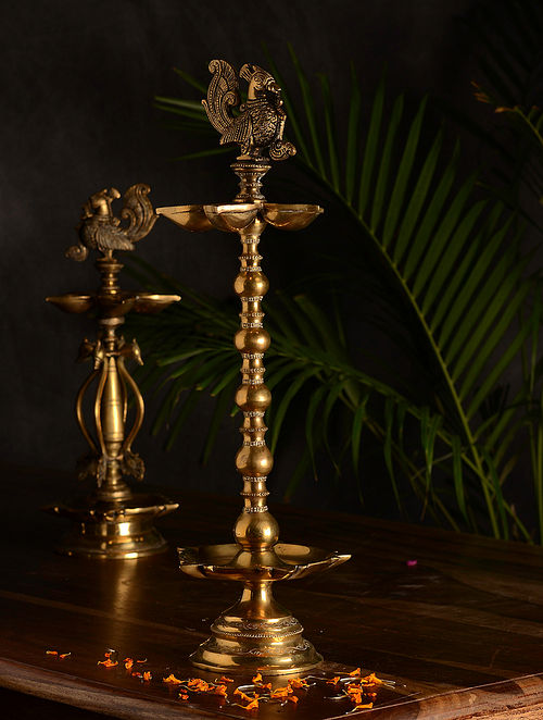 Brass Lamp (L- 5.2in, W- 5.2in, H- 17.5in)