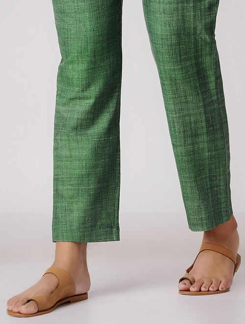 Green Elasticated Waist Khadi Cotton Pants