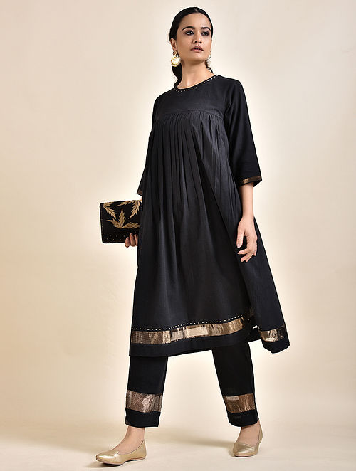 Buy Black Embroidered Khadi Kurta Online at Jaypore.com