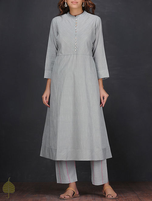Buy Grey-Ivory Handloom Cotton Kurta by Jaypore Online at Jaypore.com