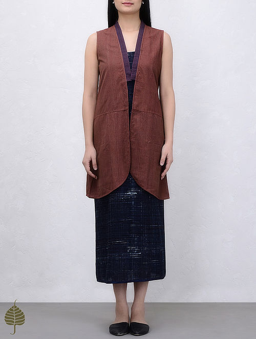 Brown Natural Dyed Handwoven Cotton Jacket by Jaypore