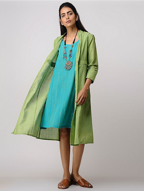 Green-Blue Handloom Cotton Kurta by Jaypore
