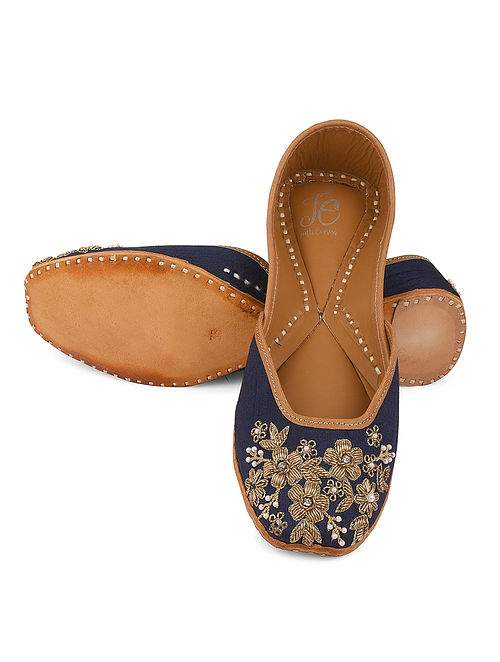 Blue Gold Handcrafted Leather Juttis