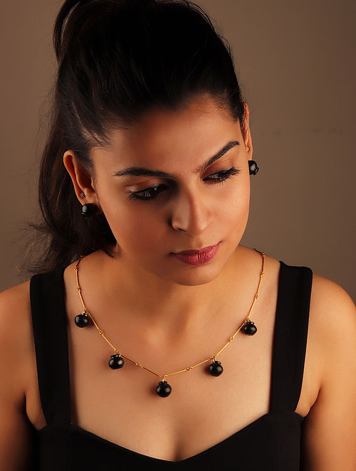 Black Gold Plated Terracotta and Brass Necklace