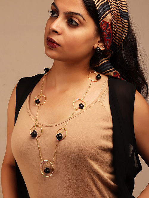 Black Gold Plated Terracotta and Brass Necklace
