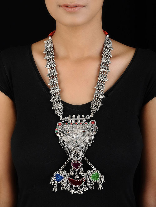 Multicolored Tribal Silver Necklace