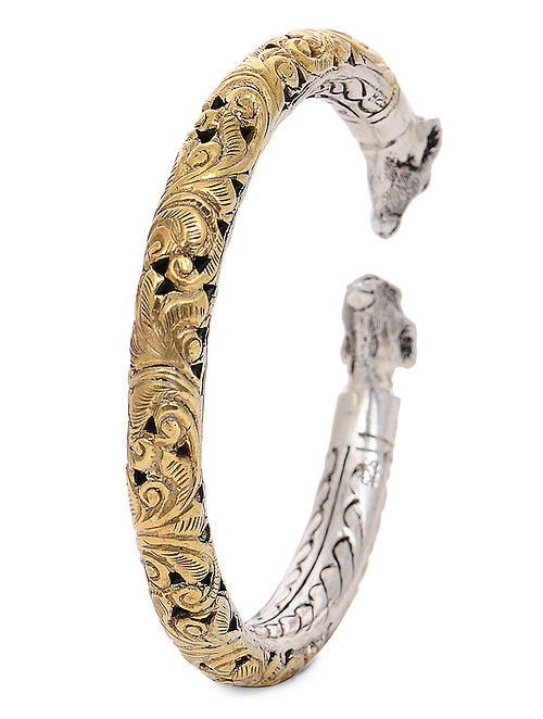 Dual Tone Tribal Silver Cuff with Floral Motif