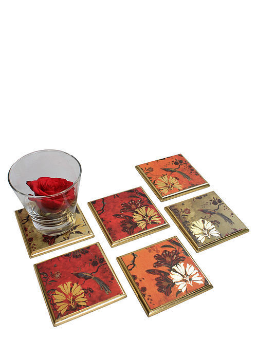 Gulbagh Multicolored Handmade Wood Coasters (Set of 6) (4in x 4in)